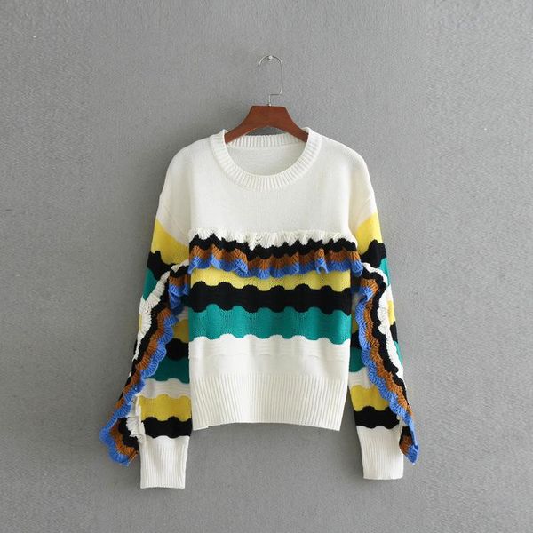 women's sweaters celebrity women spring rainbow knitted sweater round collar long sleeve rufflus sweet colorful pullovers, White;black
women's sweaters celebrity women spring rainbow knitted sweater round collar long sleeve rufflus sweet colorful pullovers, White;black