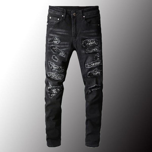 men's jeans men bandana paisley printed patchwork stretch streetwear black denim potlood broek skinny ripped, Blue
men's jeans men bandana paisley printed patchwork stretch streetwear black denim potlood broek skinny ripped, Blue