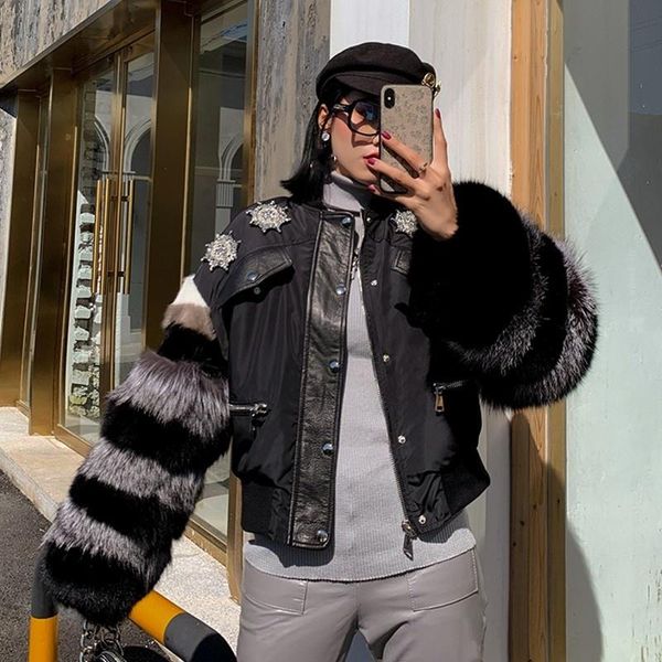 women's fur & faux street high luxury mink sleeves patchwork sheepskin jackets genuine leather diamonds womens short coats plus size, Black
women's fur & faux street high luxury mink sleeves patchwork sheepskin jackets genuine leather diamonds womens short coats plus size, Black