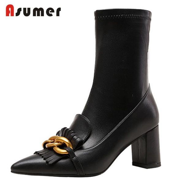 boots asumer 2022 stretch women genuine leather high heels dress party shoes chain pointed toe autumn ankle lady, Black
boots asumer 2022 stretch women genuine leather high heels dress party shoes chain pointed toe autumn ankle lady, Black