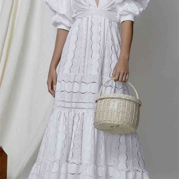 new solid white deep v neck puff sleeves lace hollow out ankle-length summer dress for women 210421, Black;gray
new solid white deep v neck puff sleeves lace hollow out ankle-length summer dress for women 210421, Black;gray