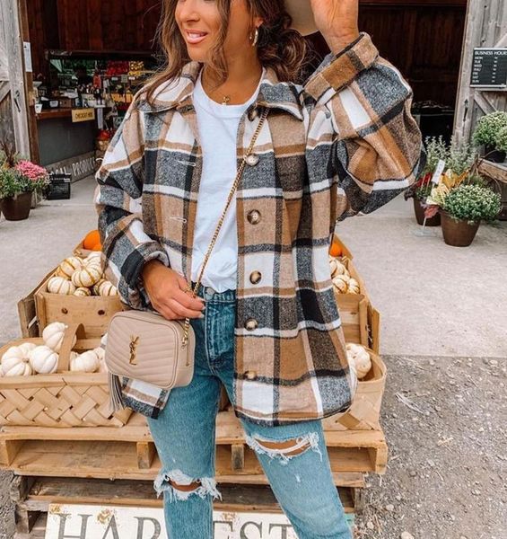 women's jackets 2021 autumn plaid shirt jacket women overshirt long checkered woman female sleeve winter coat for, Black;brown
women's jackets 2021 autumn plaid shirt jacket women overshirt long checkered woman female sleeve winter coat for, Black;brown