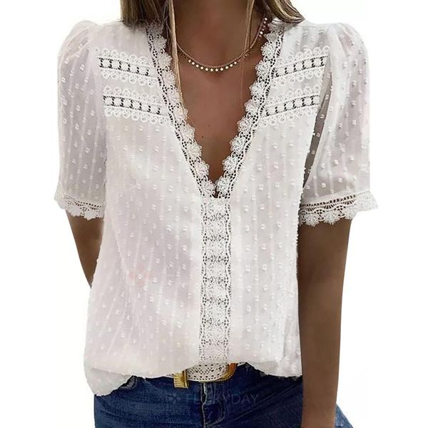 women lace patchwork t shirt ladies casual v-neck tee short sleeve streetwear summer solid plus size loose t-shirts #t2g women's t-shi, White
women lace patchwork t shirt ladies casual v-neck tee short sleeve streetwear summer solid plus size loose t-shirts #t2g women's t-shi, White