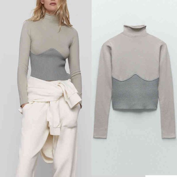 za women's high neck long sve tight sweater, with obvious seams, elegant, winter, 2020, White;black
za women's high neck long sve tight sweater, with obvious seams, elegant, winter, 2020, White;black