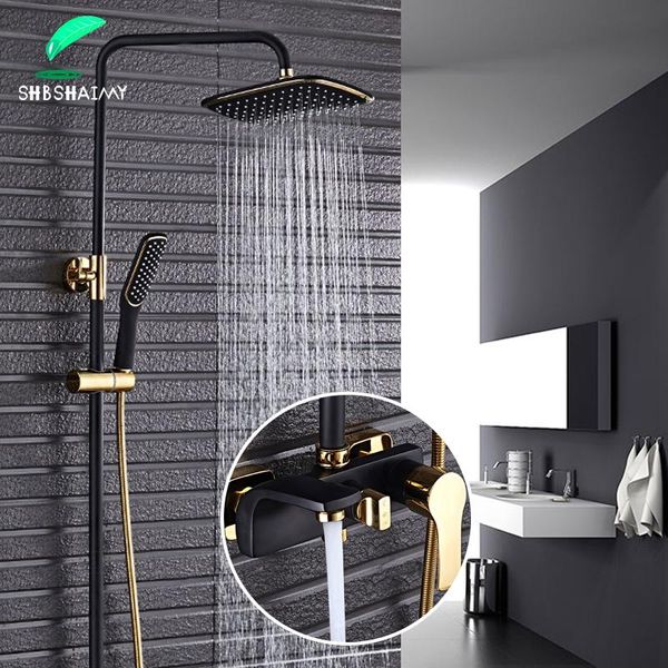 black gold bathroom shower faucet set brass 8'' rainfall shower head stylish tub spout cold bath mixer taps adjust height
black gold bathroom shower faucet set brass 8'' rainfall shower head stylish tub spout cold bath mixer taps adjust height