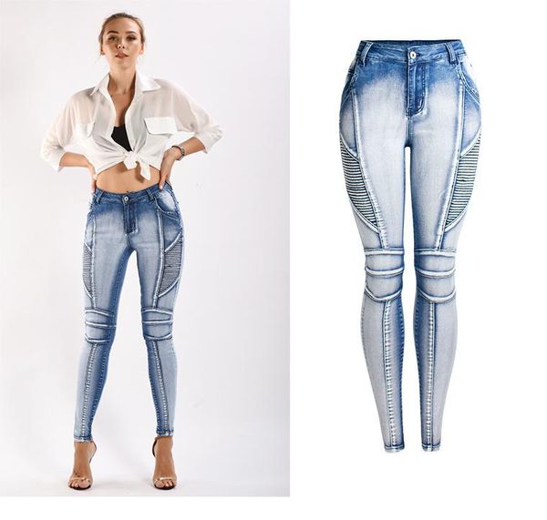 women's locomotive stretch washable white light color thinner denim pencil pants jeans, Blue
women's locomotive stretch washable white light color thinner denim pencil pants jeans, Blue