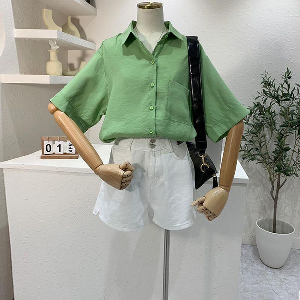 women's t-shirt 2021 summer shirt korean style simple solid color lapel short-sleeved casual loose female, White
women's t-shirt 2021 summer shirt korean style simple solid color lapel short-sleeved casual loose female, White