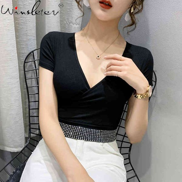 women's t-shirt summer european clothes cotton short chic v-neck shiny diamonds women sleeve all match tees t14517a f8a3, White
women's t-shirt summer european clothes cotton short chic v-neck shiny diamonds women sleeve all match tees t14517a f8a3, White