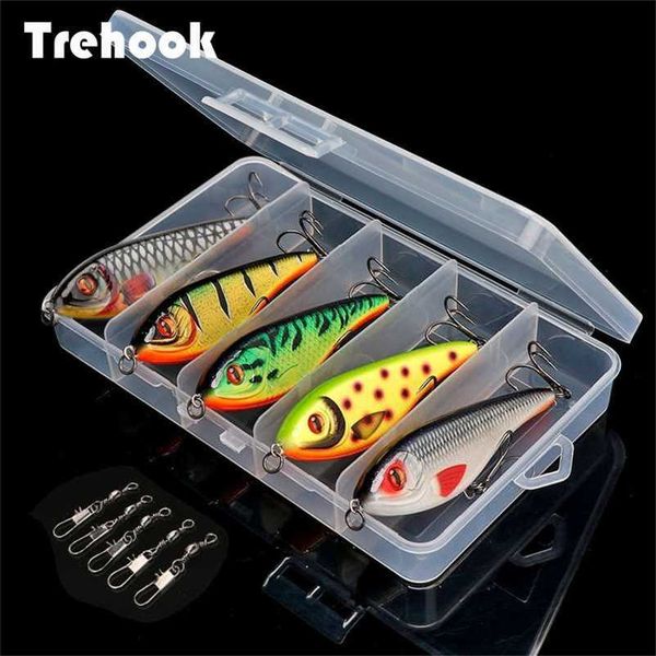 trehook 5pcs jerkbait fishing lures artificial crank bait sinking wobbler set rattlin vib pike wobblers bass fishing tackle lure 220207