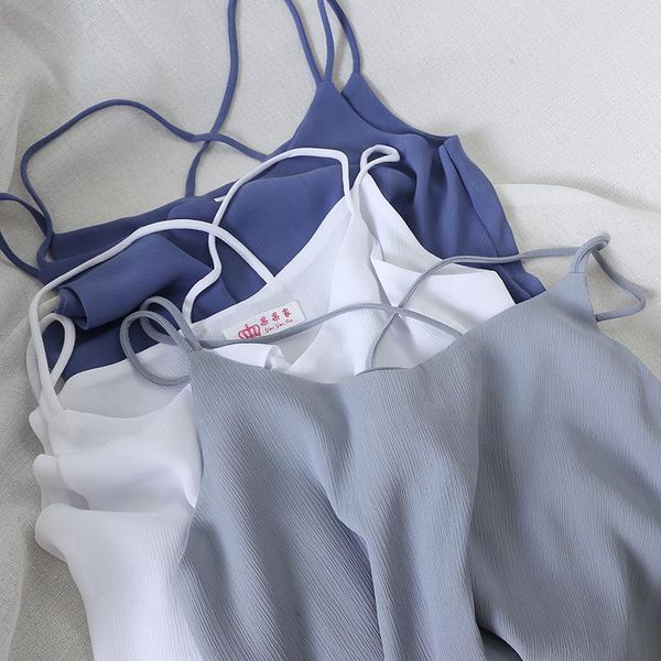 women's tanks & camis summer beauty back chiffon camisole short bottoming cross belt outer wear, White
women's tanks & camis summer beauty back chiffon camisole short bottoming cross belt outer wear, White