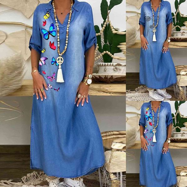 summer denim casual spring blue women dress v neck half sleeve maxi dresses plus size split long vestidos 5xl, Black;gray
summer denim casual spring blue women dress v neck half sleeve maxi dresses plus size split long vestidos 5xl, Black;gray