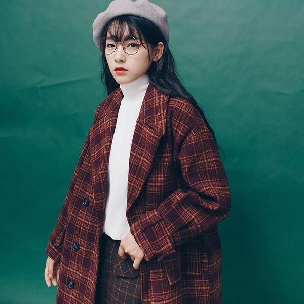 women's wool & blends casual long blend ladies coat plaid jacket loose double breasted korean womens fashion, Black
women's wool & blends casual long blend ladies coat plaid jacket loose double breasted korean womens fashion, Black