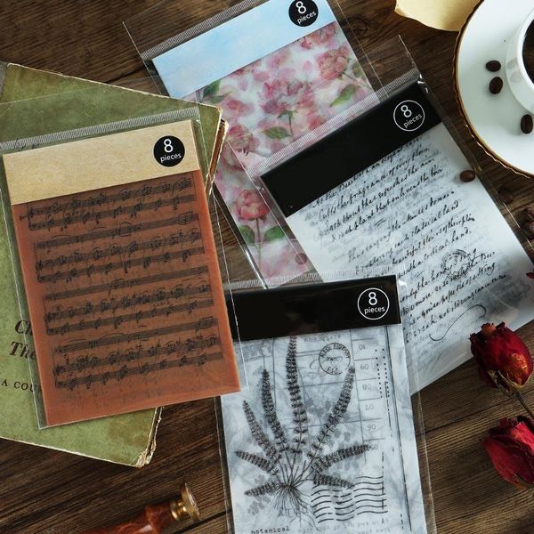 vellum stickers 8pcs journal diary planner sticker scrapbooking diy projects music background po decor 12*17cm vintage gift wrap
vellum stickers 8pcs journal diary planner sticker scrapbooking diy projects music background po decor 12*17cm vintage gift wrap