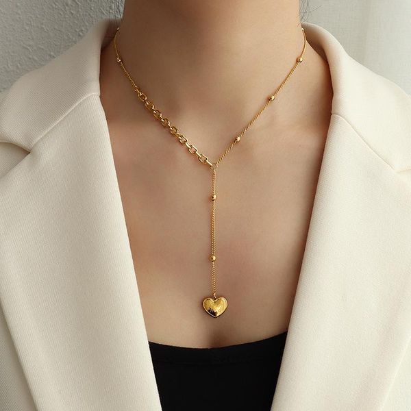 trendy y shape beaded chain choker necklace for women stainless steel heart long pendant necklaces wedding jewelry collier femme, Silver
trendy y shape beaded chain choker necklace for women stainless steel heart long pendant necklaces wedding jewelry collier femme, Silver