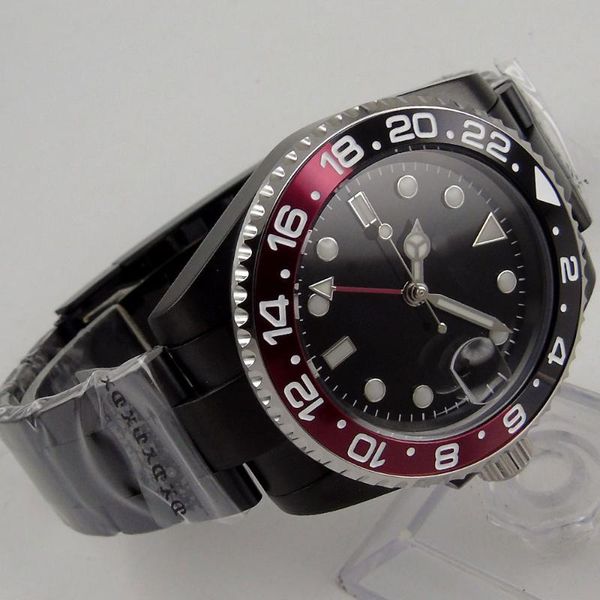 wristwatches 40mm black sterile dial sapphire glass pvd coated red bezel date case back gmt automatic men's wristwatch, Slivery;brown
wristwatches 40mm black sterile dial sapphire glass pvd coated red bezel date case back gmt automatic men's wristwatch, Slivery;brown