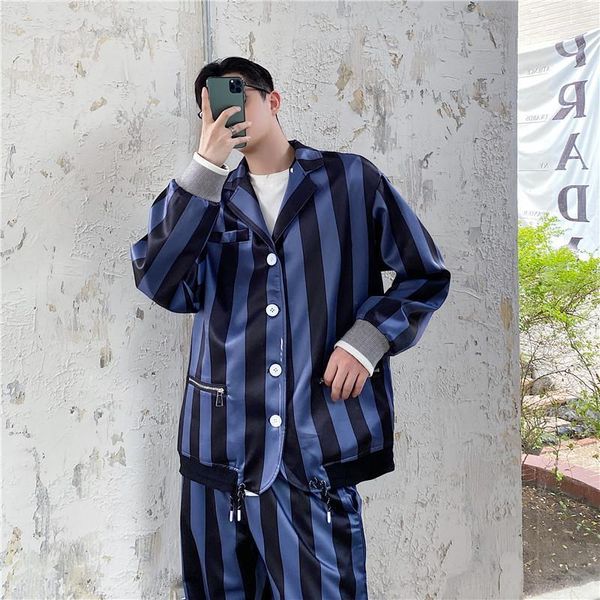 male streetwear hip hop casual vintage tracksuits coat trousers men 2 pieces sets stripe jacket pant stage fashion show clothing, Black;brown
male streetwear hip hop casual vintage tracksuits coat trousers men 2 pieces sets stripe jacket pant stage fashion show clothing, Black;brown