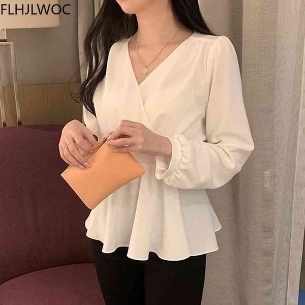 women's knits & tees korea chic blusas women fashion flhjlwoc slim elastic waist belly peplum design ruffled v neck solid whi, White
women's knits & tees korea chic blusas women fashion flhjlwoc slim elastic waist belly peplum design ruffled v neck solid whi, White
