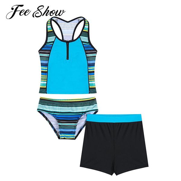 kids girls swimwear swimming suit tankini set shorts stripped bikini bottom scoop neck tank with front zipper beachwear one-pieces, Black
kids girls swimwear swimming suit tankini set shorts stripped bikini bottom scoop neck tank with front zipper beachwear one-pieces, Black