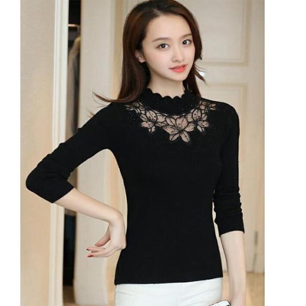 lace turtleneck pullovers sweaters hollow out winter ladies white sweater elasticity bodycon basic long sleeve women's, White;black 
lace turtleneck pullovers sweaters hollow out winter ladies white sweater elasticity bodycon basic long sleeve women's, White;black