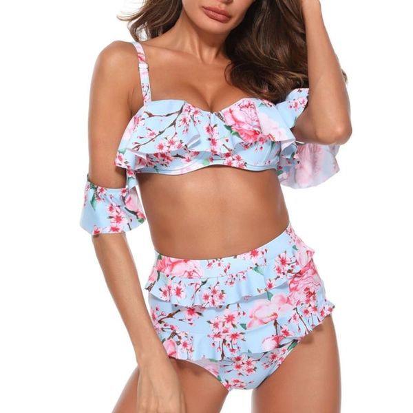 women's swimwear bikini 2021 women two piece halter floral printed beach swimsuit bathing push up padded swim wear, White;black
women's swimwear bikini 2021 women two piece halter floral printed beach swimsuit bathing push up padded swim wear, White;black