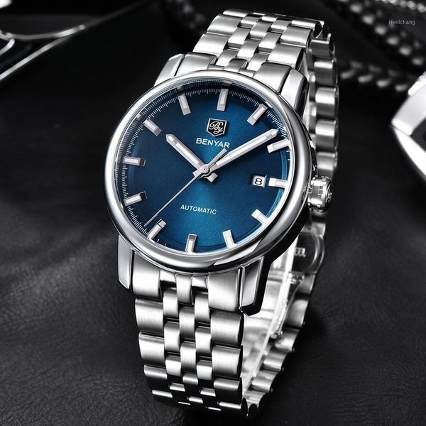 benyar men watches automatic mechanical stainless steel waterproof clock military 2021 reloj hombre wristwatches, Slivery;brown
benyar men watches automatic mechanical stainless steel waterproof clock military 2021 reloj hombre wristwatches, Slivery;brown
