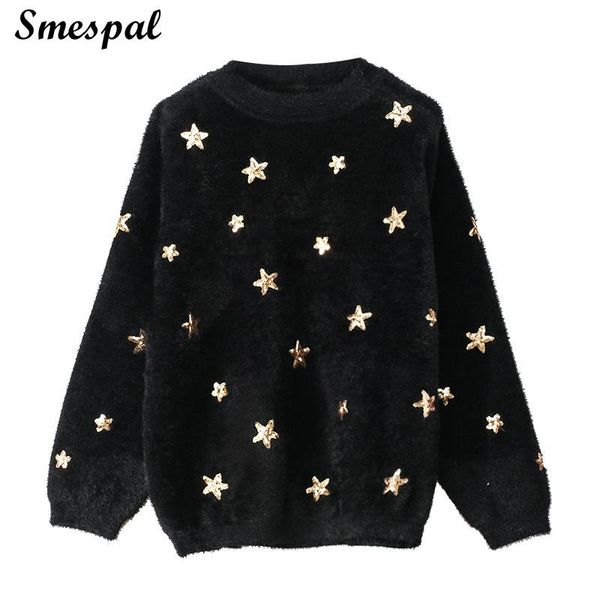 women's sweaters women winter oversized sweater faux mink cashmere fashion solid knitted pullovers in star sequin details, White;black
women's sweaters women winter oversized sweater faux mink cashmere fashion solid knitted pullovers in star sequin details, White;black
