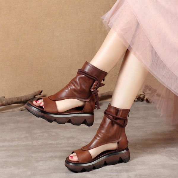 layer cowhide muffin thick soled summer cool boots national style short women's sandals back zipper casual sho, Black
layer cowhide muffin thick soled summer cool boots national style short women's sandals back zipper casual sho, Black