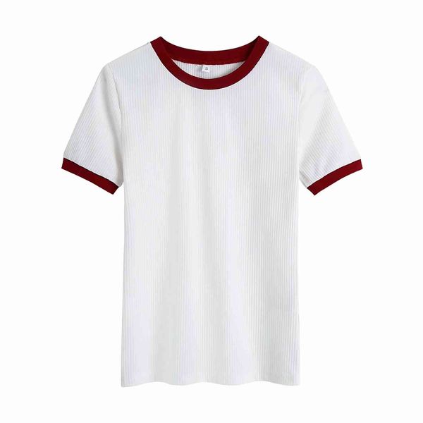 women casual basic short sleeve slim t-shirt white patchwork knitted chic summer sport outwear soft 210521
women casual basic short sleeve slim t-shirt white patchwork knitted chic summer sport outwear soft 210521