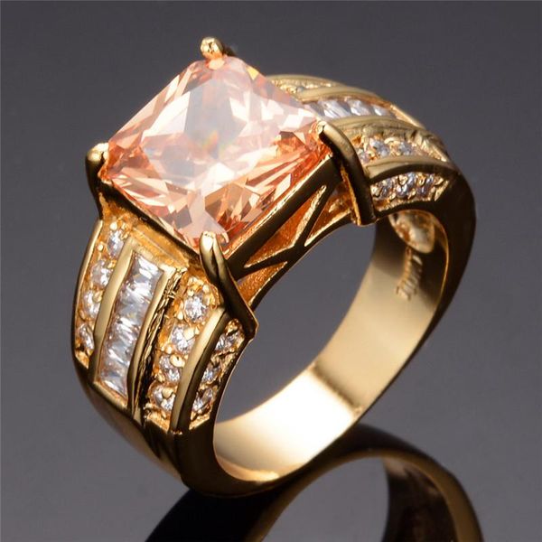 

wedding rings luxury female square champagne zircon ring fashion gold color unique style promise engagement for women gifts, Slivery;golden