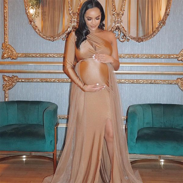 elastic one shoulder prom dresses side split hollow out maternity pshoot dress with detachable train elegant evening gowns, Black
elastic one shoulder prom dresses side split hollow out maternity pshoot dress with detachable train elegant evening gowns, Black