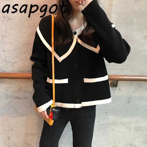 vintage korean chic autumn loose fashion black contrast color peter pan collar cardigan sweaters&jumpers full knitted jacket 210610, White
vintage korean chic autumn loose fashion black contrast color peter pan collar cardigan sweaters&jumpers full knitted jacket 210610, White
