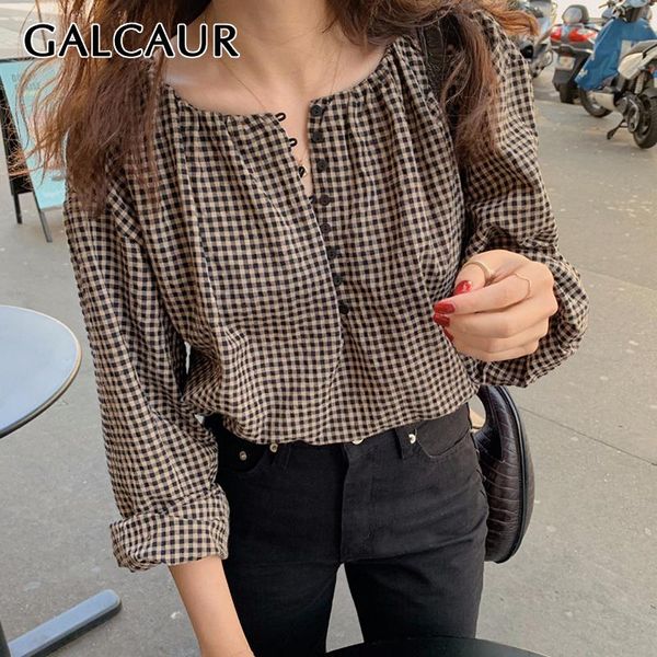 women's blouses & shirts galcaur plaid print hit color for women o neck long sleeve loose casual summer blouse female vintage fashion 2, White
women's blouses & shirts galcaur plaid print hit color for women o neck long sleeve loose casual summer blouse female vintage fashion 2, White