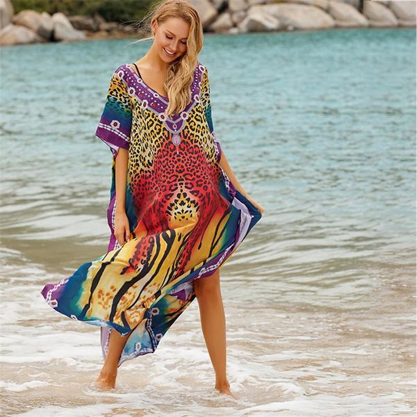 women's swimwear retro leopard printing maxi dress women boho pareo beach kaftan oversize bathing suit cover ups plus size, White;black
women's swimwear retro leopard printing maxi dress women boho pareo beach kaftan oversize bathing suit cover ups plus size, White;black