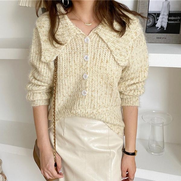 women's sweaters hzirip ol elegant solid lapel knitted sweater female 2021 autumn winter fashion button warm pullovers women, White;black
women's sweaters hzirip ol elegant solid lapel knitted sweater female 2021 autumn winter fashion button warm pullovers women, White;black