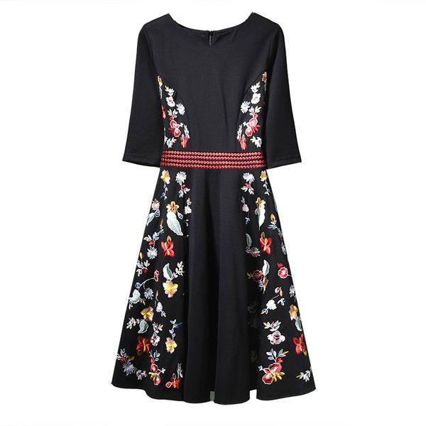 black vintage elegant v neck floral embroidery 3/4 sleeve empire a line knee length dress solid autumn d1713 210514, Black;gray
black vintage elegant v neck floral embroidery 3/4 sleeve empire a line knee length dress solid autumn d1713 210514, Black;gray