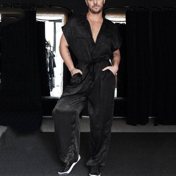 leisure buttons rompers shiny cozy incerun fashion men solid jumpsuits short sleeve lapel drawstring bib pants plus size men's, Black
leisure buttons rompers shiny cozy incerun fashion men solid jumpsuits short sleeve lapel drawstring bib pants plus size men's, Black