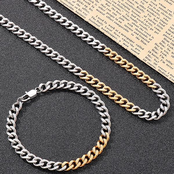 chains hiphiop 7mm cuban link curb chain necklace & bracelet set for men polished golden stainless steel men's necklaces bracelets man, Silver
chains hiphiop 7mm cuban link curb chain necklace & bracelet set for men polished golden stainless steel men's necklaces bracelets man, Silver