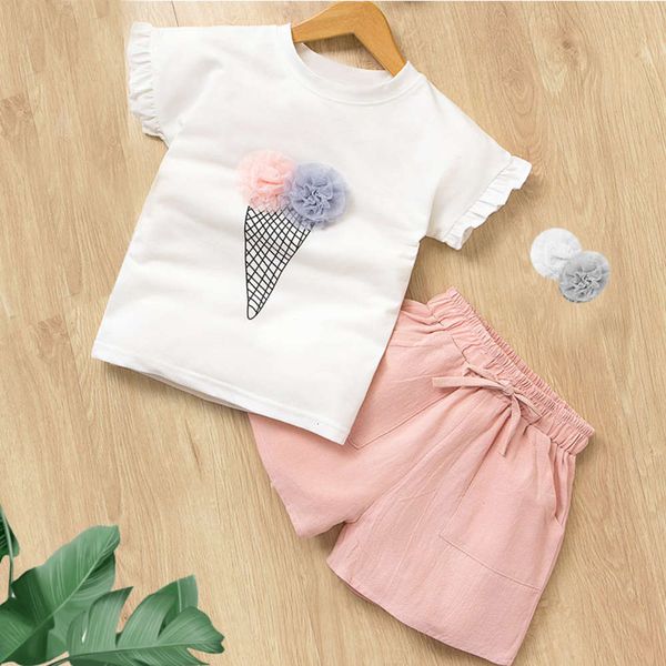 children's summer short sleeve t-shirt set girls' leisure korean two piece set, White
children's summer short sleeve t-shirt set girls' leisure korean two piece set, White
