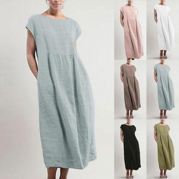 sagace summer solid sleeveless women dresses o neck maxi pockets linen loose baggy kaftan long, Black;gray
sagace summer solid sleeveless women dresses o neck maxi pockets linen loose baggy kaftan long, Black;gray