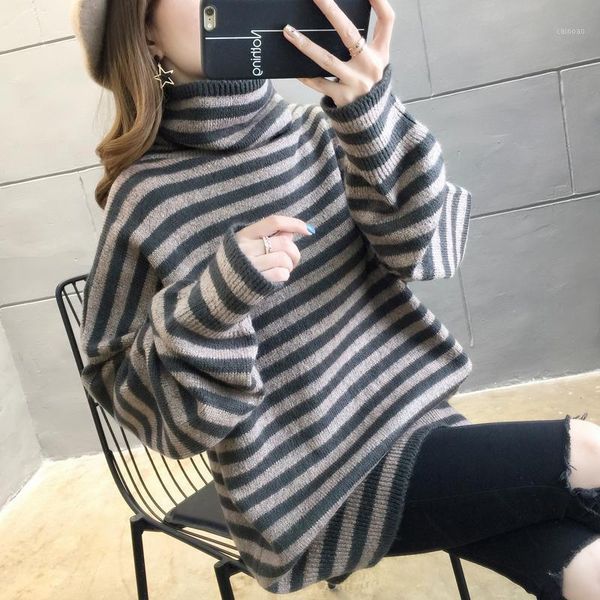 loose turtlenec knitted striped women sweater and pulovers casual all match female long-sleeved pulls outwear coats women's sweaters, White;black
loose turtlenec knitted striped women sweater and pulovers casual all match female long-sleeved pulls outwear coats women's sweaters, White;black