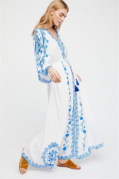 dress eople blue and white porcelain chinese style loose wide sleeve holiday long skirt, White;black
dress eople blue and white porcelain chinese style loose wide sleeve holiday long skirt, White;black