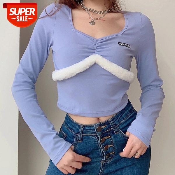 plush trim long sleeve t-shirt solid color square collar embroidered pleated stitching slim wild shirt crop for ladies #nr2h, White
plush trim long sleeve t-shirt solid color square collar embroidered pleated stitching slim wild shirt crop for ladies #nr2h, White