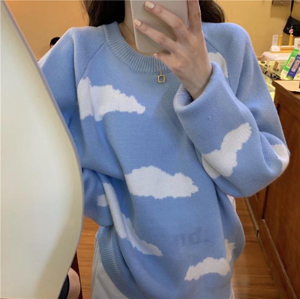women's sweaters korean cartoon cloud women sweater chic causal oversized knitted pullover 2021 autumn pull jumpers, White;black
women's sweaters korean cartoon cloud women sweater chic causal oversized knitted pullover 2021 autumn pull jumpers, White;black