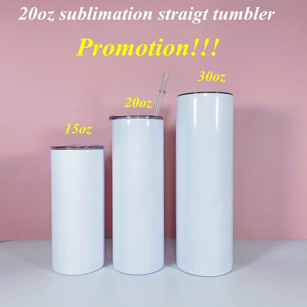 Image of Promotion!!!sublimation 20oz straight tumbler stainless steel skinny tumblers blank DIY with lids straw white box vacuum insulated sippy cups