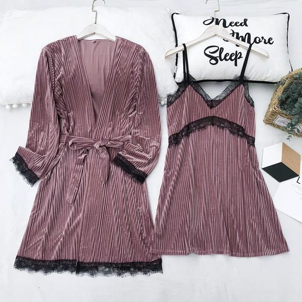women's sleepwear velour 2pcs robe set nightgown lace female casual kimono bathrobe gown autumn intimate lingerie home clothing, Black;red
women's sleepwear velour 2pcs robe set nightgown lace female casual kimono bathrobe gown autumn intimate lingerie home clothing, Black;red