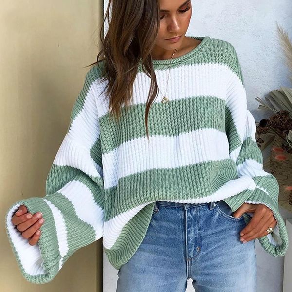 women's sweaters striped loose ladies sweater pullover 2021 autumn winter arrival green jumpers knit women pull femme, White;black
women's sweaters striped loose ladies sweater pullover 2021 autumn winter arrival green jumpers knit women pull femme, White;black