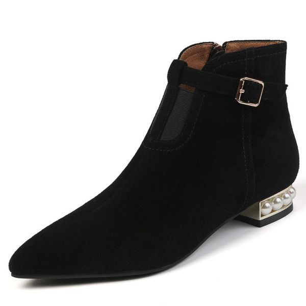 boots women's natural suede leather slip-on flats ankle beading heel pointed toe metal buckle autumn comfort short booties shoes, Black
boots women's natural suede leather slip-on flats ankle beading heel pointed toe metal buckle autumn comfort short booties shoes, Black