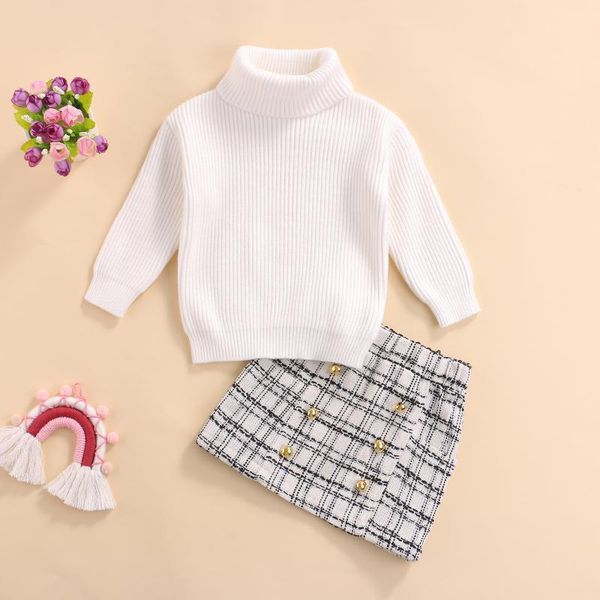 clothing sets autumn kids girls casual outfits solid color long sleeve turtleneck sweater + plaid skirt buttons spring clothes, White
clothing sets autumn kids girls casual outfits solid color long sleeve turtleneck sweater + plaid skirt buttons spring clothes, White