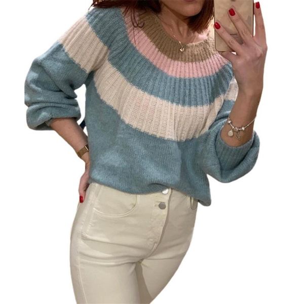 women's knits & tees autumn winter womens casual stitching color warm sweater round neck loose pullovers jumper, White
women's knits & tees autumn winter womens casual stitching color warm sweater round neck loose pullovers jumper, White