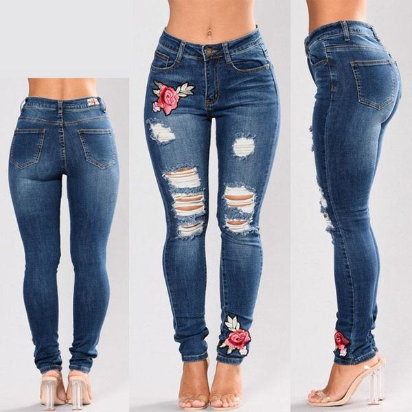 women's jeans spring autumn fashion ripped embroidered high-elastic casual trousers foot pants skinny denim, Blue
women's jeans spring autumn fashion ripped embroidered high-elastic casual trousers foot pants skinny denim, Blue
